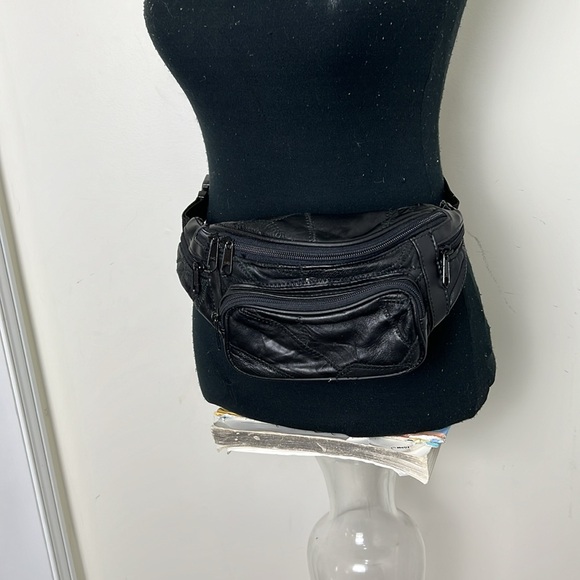 Vintage Y2k Patched Work Leather 5 Zippered Funny Pack - Picture 5 of 15